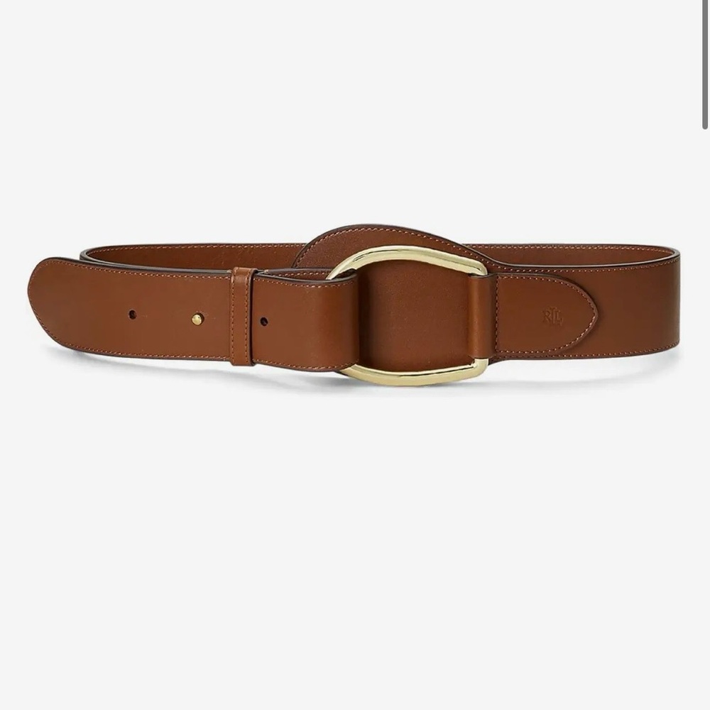Ralph Lauren wide ring equestrian belt Brown Leather Belt with Gold Buckle
